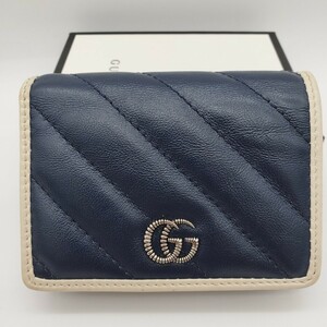 箱付き GUCCI グッチ 2つ折り財布 折り財布 財布 GG マーモント ネイビー 金具