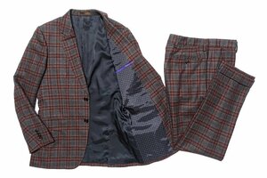 17AW 定価10万 外側美品 Paul Smith ポールスミス ドット柄裏地 オーバーチェック フランネル スーツ セットアップ ウール メンズ S