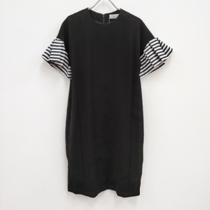 BORDERS at BALCONY RUFFLED SLEEVES DRESS 定価46200円 サイズ38 ワンピース ブラック ボーダーズアットバルコニー 3-0601S 217947