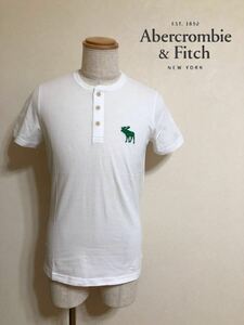 【新品】 Abercrombie & Fitch アバクロンビー&フィッチ ビッグアイコン ヘンリーネック Tシャツ サイズS 175/92A 半袖 白635580723