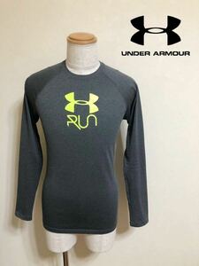 【良品】 UNDER ARMOUR HG FITTED RUN アンダーアーマー ヒートギア ランニング ウェア トップス サイズSM 長袖 チャコールグレー