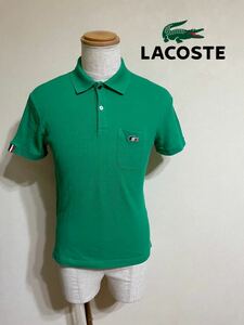 【良品】 LACOSTE ラコステ 鹿の子 ポロシャツ ポケット付 トリコワニ グリーン トップス サイズ3 半袖 緑 ファブリカ PH8846