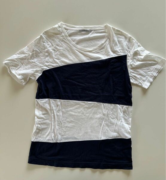 ネイビー×ホワイト　ストライプTシャツ　M 半袖collective.