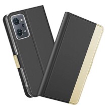 OPPO Reno9 A/OPPO Reno7 A スマホケース カバー ストラップ付き 手帳型 オッポ リノセブン エー ブラック x ゴールド_画像1