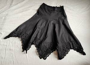  beautiful goods KEITA MARUYAMA Keita Maruyama skirt embroidery ... braided flower design cotton 1 black black lady's *6