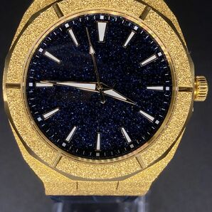 メンズ腕時計　革ベルト　ステンレス　フロステッド　クォーツ時計　スターダスト　ゴールド　オーク　ギラギラ　高級腕時計　316L