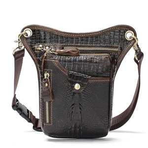  crocodile type pushed . waist bag men's original leather 2WAY belt pouch smartphone pouch Mini shoulder bag cow leather coffee 