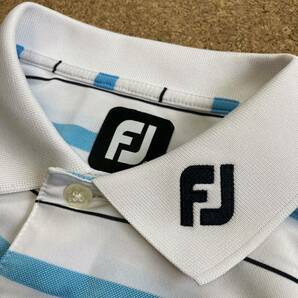 FJ フットジョイ FOOTJOY ポロシャツ ゴルフウェア 半袖シャツ GOLF golf ゴルフ Mサイズ メンズ 水色 ボーダー柄 半袖 の画像2