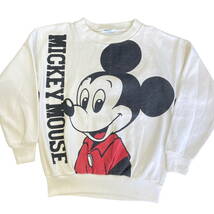 90s USA製 Disney Mickey Mouse スウェット トレーナー S ホワイト ビッグ 両面プリント ミッキー マウス ミッキー ディズニー_画像2