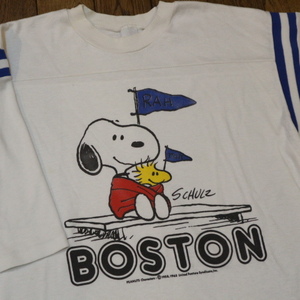 70s SNOOPY フットボール Tシャツ L ホワイト スヌーピー Boston カレッジ ARTEX PEANUT キャラクター イラスト 80s USA ヴィンテージ