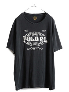 大きいサイズ XL ■ ポロ ラルフローレン プリント 半袖 Tシャツ メンズ 古着 POLO 半袖Tシャツ ブラック 黒 モノトーン シングルステッチ