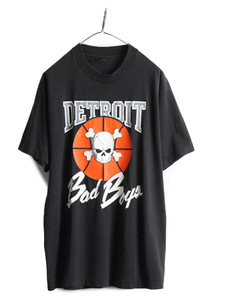 80s USA製 ■ NBA ピストンズ バッドボーイズ プリント 半袖 Tシャツ ( メンズ XL 小さめ L 程) 古着 80年代 ビンテージ スカル バスケ 黒