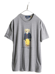 ポロベアー ■ ポロ ラルフローレン プリント 半袖 Tシャツ メンズ M / 古着 POLO キャラクター ポロベア シングルステッチ ストレッチ 灰