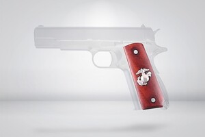 M1911A1 MEU 対応 ウッド グリップ パネル USMCメタルエンブレム シルバー