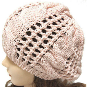 ニットベレー帽 メッシュ＆ケーブル編み パステルピンク 可愛い レデイース 春夏 ニットベレー knit-706