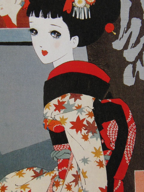 Junichi Nakahara, [Fille dans son 12ème mois - octobre, Fille d'un magasin d'Ukiyo-e, 1940], Provenant d'une rare collection d'art encadrant, Tout neuf avec un cadre de haute qualité, En bonne condition, livraison gratuite, peintre japonais, Peinture, Peinture à l'huile, Portraits