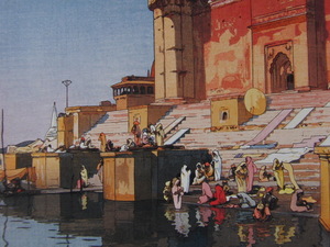 Art hand Auction Hiroshi Yoshida, The Ghat of Benares, From a rare collection of framing art, Brand new with high-quality frame, In good condition, free shipping, Japanese painter, Painting, Oil painting, Nature, Landscape painting