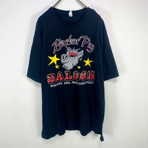 Rockin' Pig SALOON Tシャツ 2XLサイズ ブラック 黒 古着 メンズ ぶた ロゴ ハンバーガー ロッキン ピッグ 大きい ビッグ オーバー サイズ