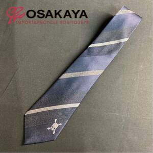  unused Roen necktie navy blue silver stripe do Cross karu men's Roen lock business gift present 