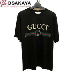  used beautiful goods GUCCI web line Logo T-shirt 337506 Z5286 lady's M black in ta- locking flower cotton Gucci black clothes 