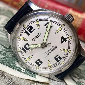 【レトロ可愛い】★送料無料★ オリス ORIS メンズ腕時計 ホワイト 手巻き ヴィンテージ アンティーク