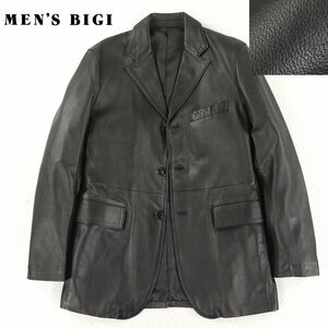 参考価格￥58,000 美品 RadmesS MEN'S BIGI ラドメス メンズビギ 羊革 ラムレザー 3つボタン テーラードジャケット 黒 ブラック S ブレザー