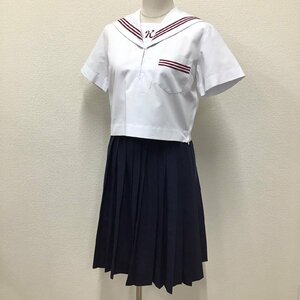 O425 (中古) 兵庫県 稲美北中学校 (旧制服) セーラー服 上下セット /L/W69/赤3本ライン/稲美制服組合/夏服/夏用/半袖/制服/学生服/女子学生