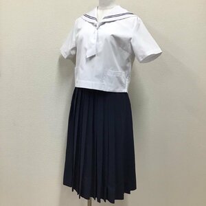 (Y)O183 (中古) 山形県 天童市立第二中学校 (旧制服) セーラー服 2点セット /165A/W67/タイ/青紺2本/夏服/半袖/制服/高校/学生服/学生服