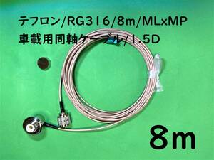 テフロンRG316/8m/MLxMP/車載用同軸ケーブル/二輪車/競技用/サッシ潜り抜け｜送料込み