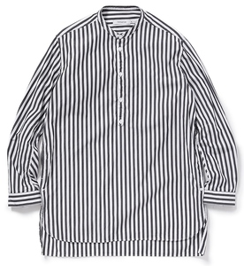 nonnative Nonnative OFFICER PULLOVER SHIRT COTTON BROAD LONDON STRIPE black / white 1 stripe pull over long sleeve shirt 