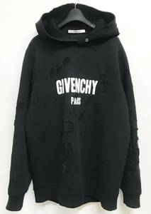 GIVENCHY ジバンシィ デストロイクラッシュダメージ加工プルオーバーパーカー ブラック M スウェット ロゴプリント