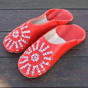  Bab -shu spangled red L 24.0~25.0cmmoroko interior put on footwear slippers sheepskin . original leather hand made free shipping * red 
