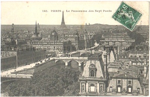 アンティーク ポストカード セーヌ川に架かる7つの橋 1909 パリ フランス 100年以上前 1世紀前 日本未発売 送料無料★ap1987