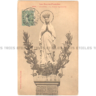 アンティーク ポストカード ルルドの泉 奇蹟の洞窟 冠の聖母像 1926 フランス 日本未発売 送料無料★ap1934