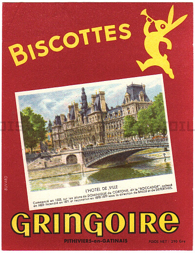 ビュバー インク吸い取り紙 ビスケット BISCOTTES GRINGOIRE オテル・ド・ヴィル ビル 市庁舎 フランス パリ アンティーク 送料無料★