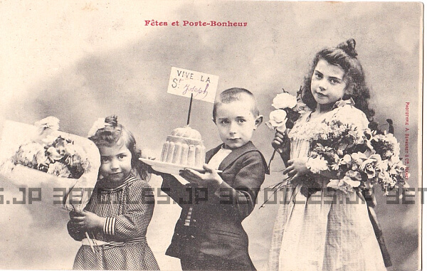 アンティーク ポストカード こども 子供 Fetes et Porte-Bonheur 1900頃 フランス 日本未発売 送料無料★ap1323