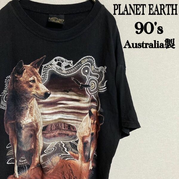 90s Australia製　PLANET EARTH 半袖　Tシャツ　黒　Lサイズ　プラネットアース　オーストラリア　90's