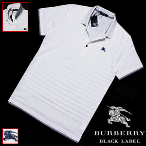  новый товар!2(M) Burberry Black Label сделано в Японии × шланг вышивка стрейч . цельный тень окантовка рубашка-поло с коротким рукавом белый #BURBERRY BLACK LABEL