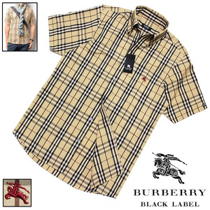 [ очень редкий!] новый товар!3(L) Burberry Black Label сделано в Японии шланг вышивка × общий рисунок noba проверка рубашка с коротким рукавом # сорочка BURBERRY BLACK LABEL