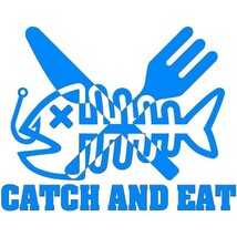 釣り ステッカー CATCH AND EAT 【水色】 Sサイズ 横幅15㎝ キャッチ＆イート 釣り具 フィッシング 切抜き ステッカー シール 防水 屋外OK_画像1