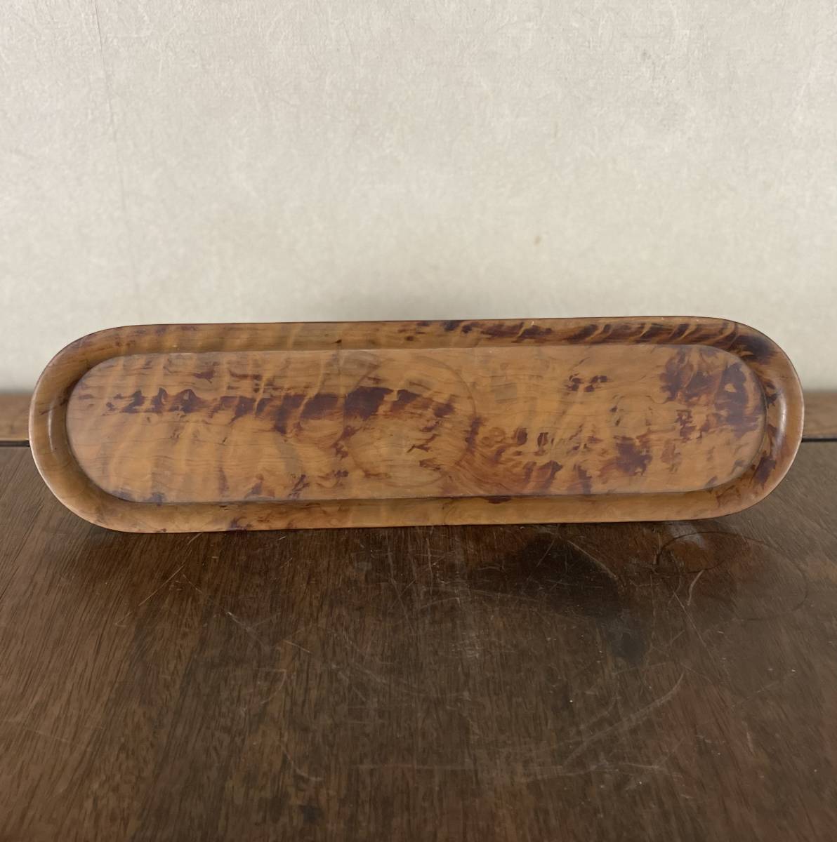 天然木肥松玉杢讃岐彫刳り貫き一文字盆茶盆煎茶道具【在銘】作家物二つ