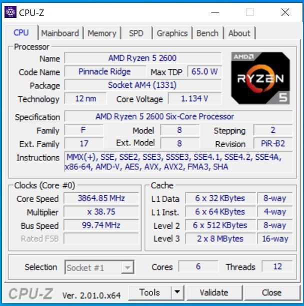 送料無料・自作PC・中古・動作品】AMDのCPU「Ryzen 5 2600」(AM4)と