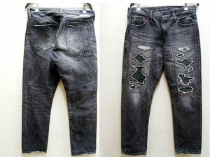 ◇即決[W34]DENIM BY VANQUISH&FRAGMENT VFP1056 16SS BLACK WIDE STRAIGHT DENIM FIVE YEARS WASH グレー リペア デニム パンツ■3173