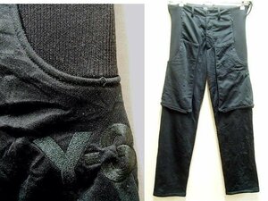 ◇即決[XS]Y-3 12SS ベスト風 ドッキング 変形 カーゴパンツ スウェットパンツ A3H001 adidas×ヨウジヤマモト ブラック ■3192