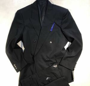 新品 【サイズAB4 M★人気の礼服】4Bダブルスーツ 黒フォーマル 背抜き ノーベンツ 2タック ウール 超軽量ソフトスーツ ウール 冠婚葬祭