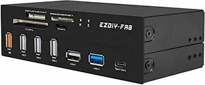 EZDIY-FAB 5.25インチベイPCフロントパネル内部カードリーダーUSBハブ、USB 3.1 Gen2 Type-Cポート、USB 3.0