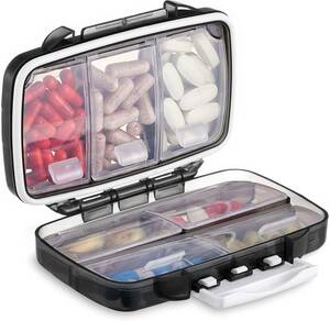 (1) black Fullicon [...] pill case ..1 week medicine case small size pill case small amount . medicine case medicine inserting compact 