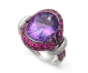 【緑屋質屋】Jacques Prades(ジャックプラドゥ)　アメジストリング　4.25ct　K18WG【中古】