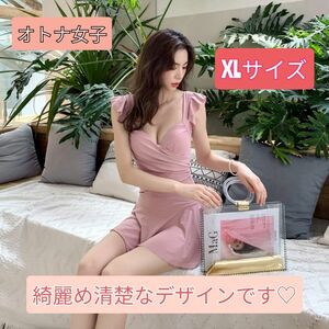 【この夏モテ】ワンピース水着 ピンク XLかわいい 上品 体形カバー 清楚 大人女子 韓国