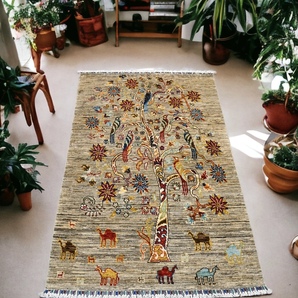 150×98cm【アフガニスタンガズニウール手織りギャッベ】手織り絨毯